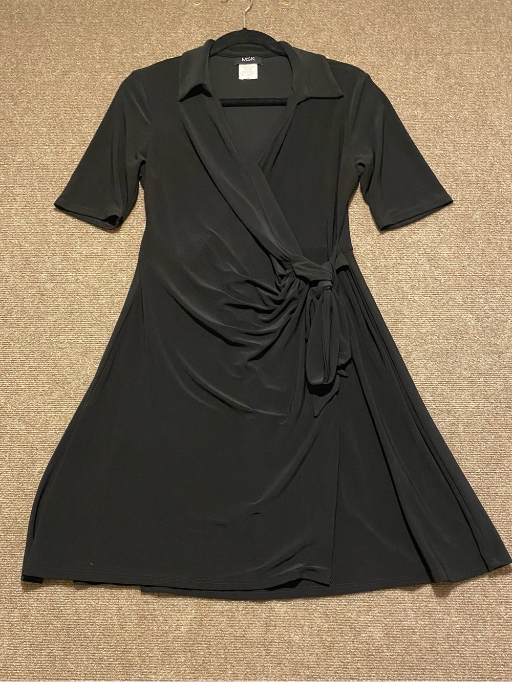 MSK Black Collared Faux Wrap Dress Matte Jersey Size M